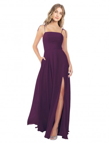 Shop Chiffon Bridesmaid Dress with Front Slit and Keyhole Back Calgary
