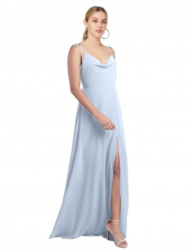 Shop Draped Cowl Neck Tied Straps Long Chiffon Bridesmaid Dress with Slit Calgary