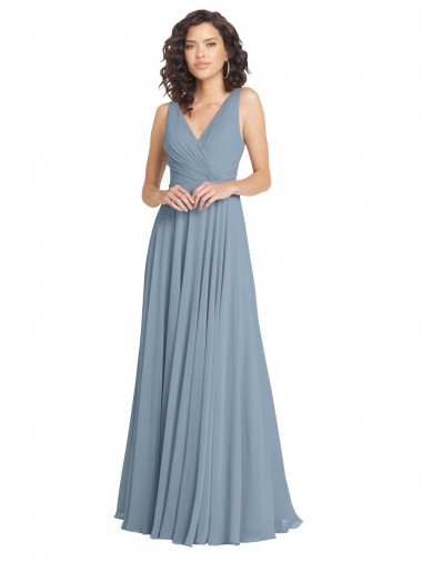 Shop Faux Surplice Bodice Long Chiffon Bridesmaid Dress with V-Neckline Calgary