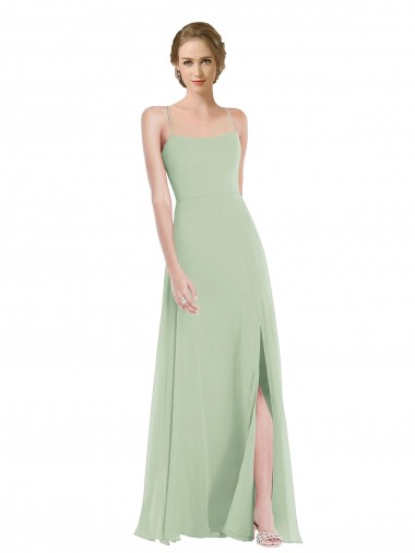 Shop Scoop Neck Tie Strap Maxi Bridesmaid Dress with Front Slit Calgary