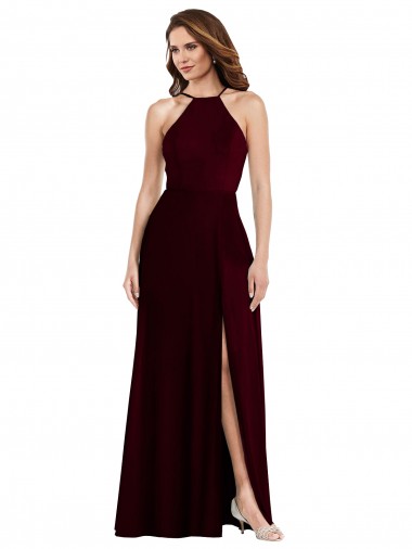 Shop Halter Spaghetti Straps Maxi Bridesmaid Dress with Front Slit Calgary