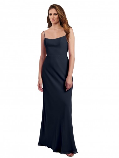 Shop Scoop Neck Long Chiffon Open Back Bridesmaid Dress with Spaghetti Straps Calgary