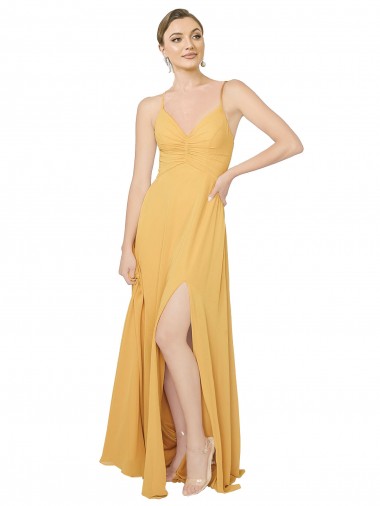 Shop Ruched Chiffon Bridesmaid Dress with Pockets & Tie Back Detail Calgary