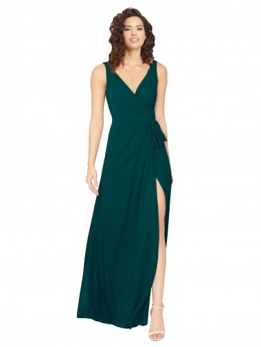 Shop V-Neck Chiffon Bridesmaid Dress with Front Skirt Slit Calgary