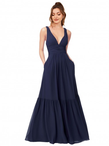 Shop Floor Length Deep V-Neck Ruched Chiffon Long Bridesmaid Dress Calgary
