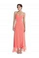 Scoop Neck Ruffle Trimmed High Low Maxi Bridesmaid Dress