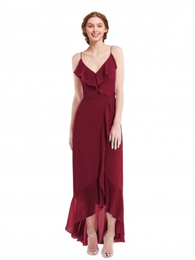 Shop Ruffle Trimmed V-Neck High Low Wrap Chiffon Bridesmaid Dress Calgary