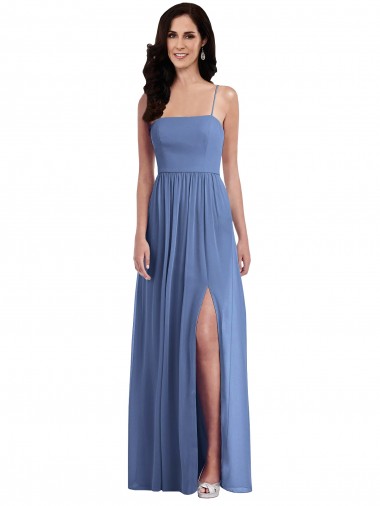 Shop Slim Spaghetti Straps Chiffon Bridesmaid Dress with Front Slit Calgary