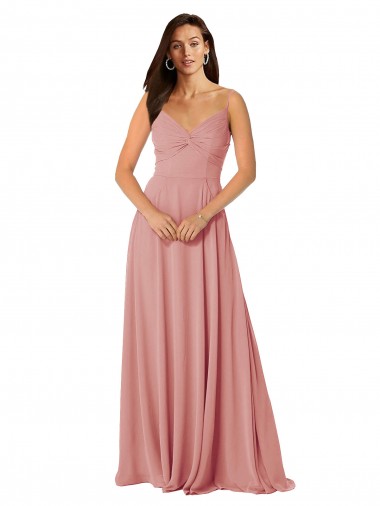 Shop Twist-Knot V-Neck Long Chiffon Bridesmaid Dress with Pockets Calgary
