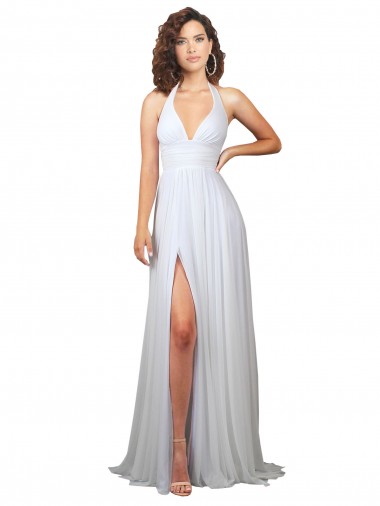 Shop Halter Plunge V-Neckline Chiffon Dress with High Leg Split Calgary
