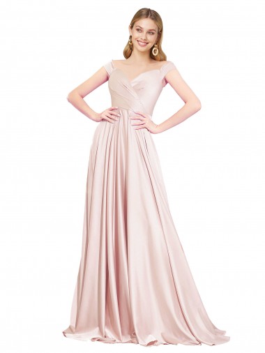 Shop A-Line Off the Shoulder Sweetheart Formal Satin Bridesmaid Dress / Prom Dress Calgary