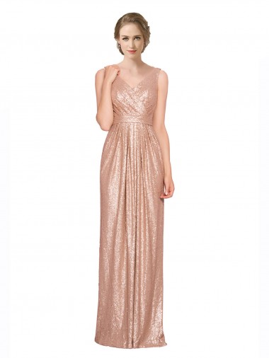 Shop Draped V-Neck Striking Sheath Floor Length Formal Sequin Bridesmaid Dress / Prom Dress Calgary