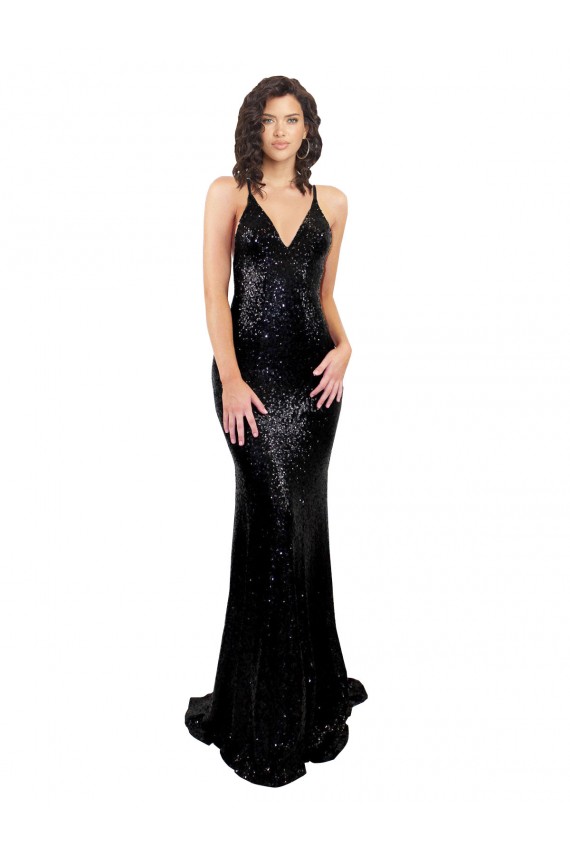 Sleek Fishtail Shaped Open Back Formal Sequin Bridesmaid Dress / Prom Dress