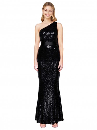 Shop Draped One Shoulder Long Full Length Formal Sequin Bridesmaid Dress / Prom Dress Calgary