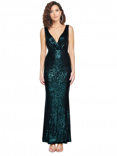 Shop V-Neck Full Length Formal Sequin Bridesmaid Dress / Prom Dress with Draped Back Calgary