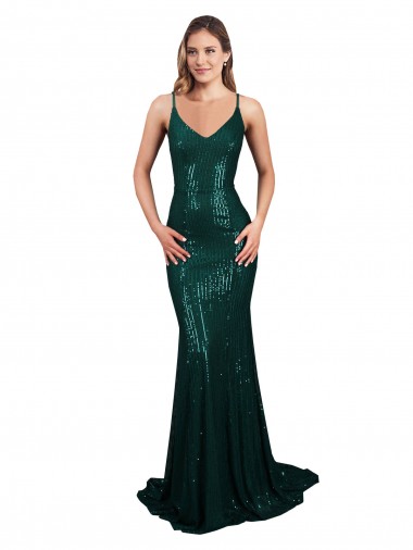 Shop Fishtail Shaped V-Neck Open Back Long Formal Sequin Bridesmaid Dress / Prom Dress Calgary
