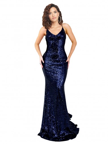 Shop Mermaid V-Neck Low Back Long Formal Sequin Bridesmaid Dress / Prom Dress Calgary