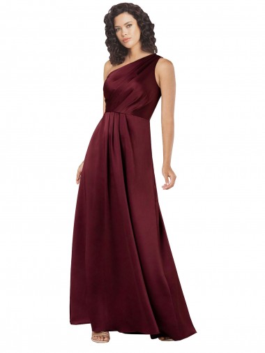 Shop One Shoulder Formal Silky Satin Bridesmaid Dress / Prom Dress with Subtle Pleats Calgary