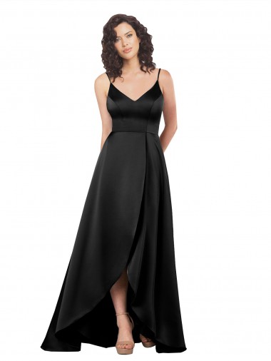 Shop High Low V-Neckline Formal Silky Satin Tulip Bridesmaid Dress / Prom Dress with Wrap Skirt Calgary