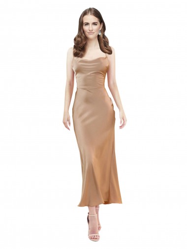 Shop Cowl Neck Formal Silky Satin Midi Length Bridesmaid Dress / Cocktail Prom Dress Low Back Calgary