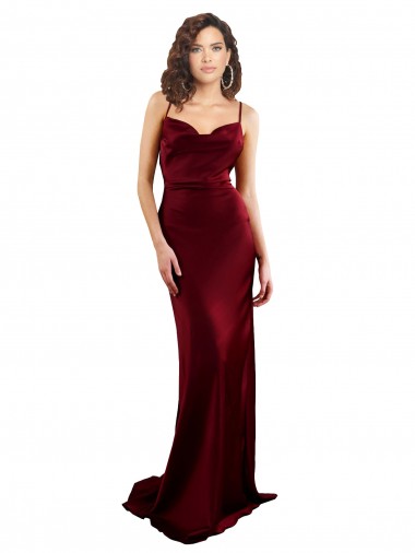 Shop Cowl Neck Long Criss Cross Open Back Formal Silky Satin Bridesmaid Dress / Prom Dress Calgary