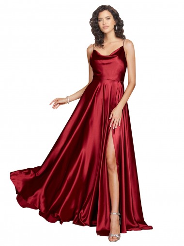 Shop Cowl Neckline Long Formal Silky Satin Bridesmaid Dress / Prom Dress with Spaghetti Straps Calgary