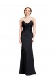 Long Chiffon Bridesmaid Dress / Prom Dress with Lace Bodice and Curved V-Neckline