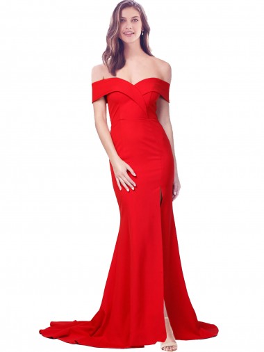 Shop Criss Cross Full Length Long Formal Crepe Bridesmaid Dress / Prom Dress with Side Split Calgary