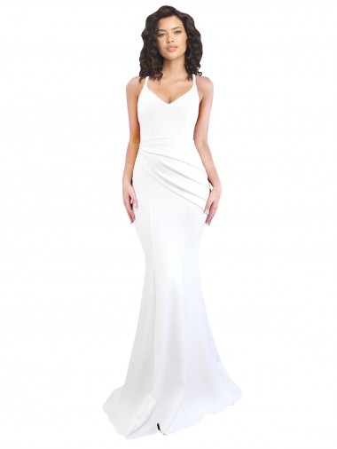 Shop Fishtail Shape Spaghetti Straps Open Back Formal Crepe Bridesmaid Dress / Prom Dress with Ruffles Calgary