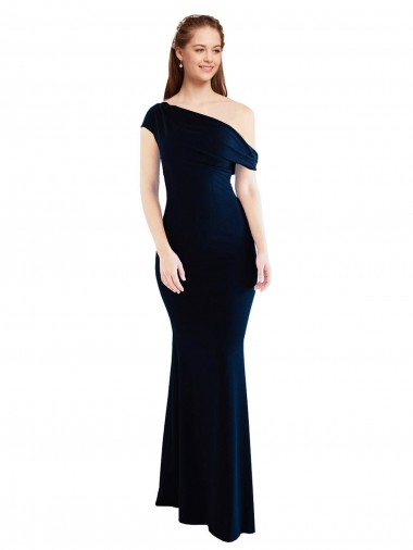 Shop Draped Off the Shoulder Fitted Formal Crepe Bridesmaid Dress / Prom Dress Calgary