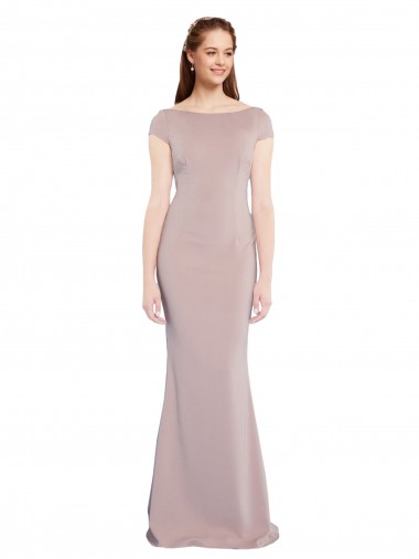 Shop Boat Neck Cap Sleeve Formal Crepe Bridesmaid Dress / Prom Dress with Plunging Tie Back Calgary