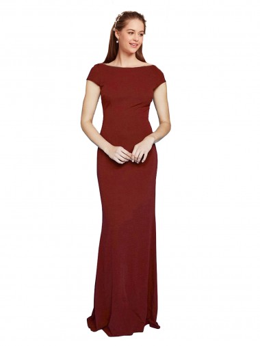 Shop Cap Sleelves Mermaid Formal Crepe Bridesmaid Dress / Prom Dress Keyhole Back Calgary