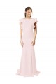 Low V-Back Long Mermaid Crepe Bridesmaid Dress / Prom Dress with Ruffled Sleeves