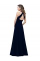 High Neck Crepe Bridesmaid Dress / Prom Dress with Pleats and Keyhole Back
