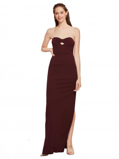 Shop Twisted Strapless Keyhole Long Formal Crepe Bridesmaid Dress / Prom Dress with Slit Calgary