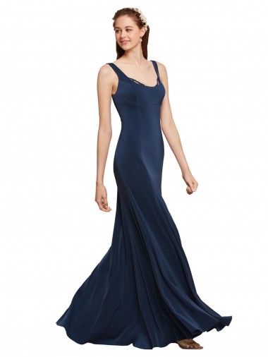 Shop Fit and Flare Long Formal Crepe Bridesmaid Dress / Prom Dress with Round Neck Calgary