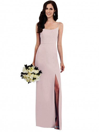 Shop Spaghetti Strap V Back Formal Crepe Bridesmaid Dress / Prom Dress with Front Slit Calgary