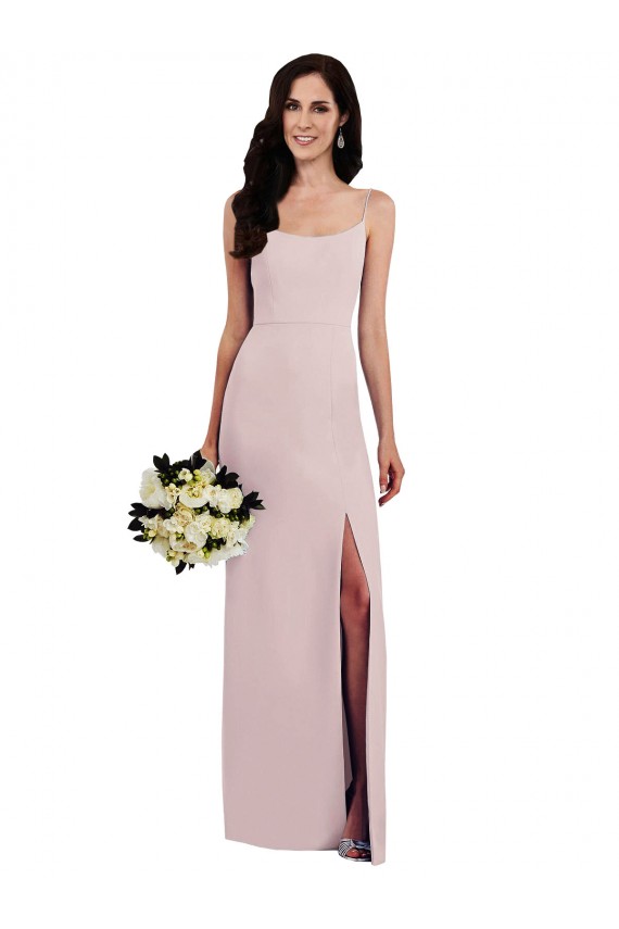 Spaghetti Strap V Back Formal Crepe Bridesmaid Dress / Prom Dress with Front Slit