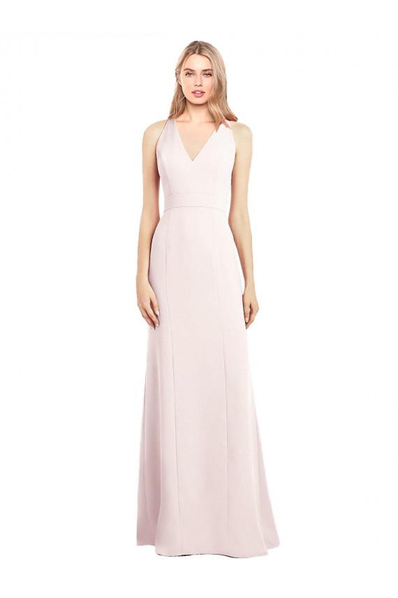 V-Neck Keyhole Back Crepe Trumpet Bridesmaid Dress / Prom Dress