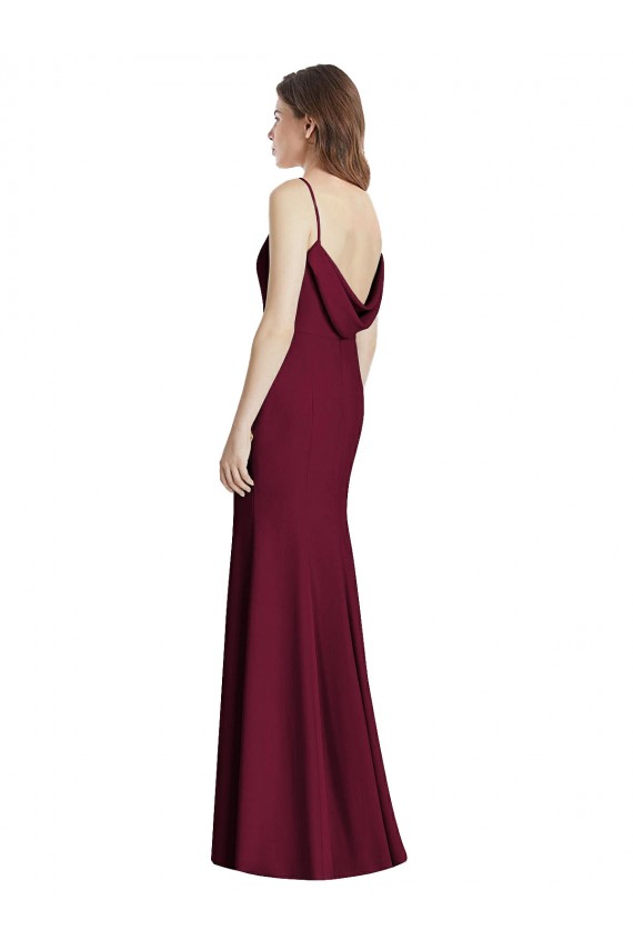 Open Cowl Back Bateau Neck Trumpet Bridesmaid Dress