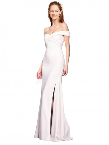 Shop Criss Cross Off the Shoulder Formal Crepe Bridesmaid Dress / Prom Dress with Side Slit Calgary
