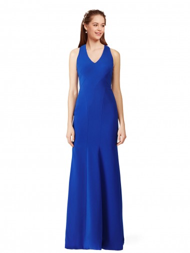 Shop Halter V-Neck Long A-Line Formal Crepe Bridesmaid Dress / Prom Dress Calgary