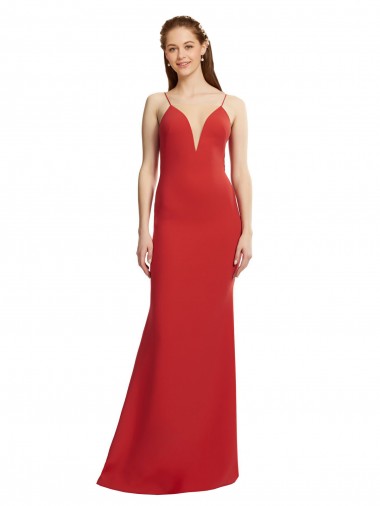 Shop Mermaid Plunging V-Neck Formal Crepe Bridesmaid Dress / Prom Dress with Wide Open Back Calgary