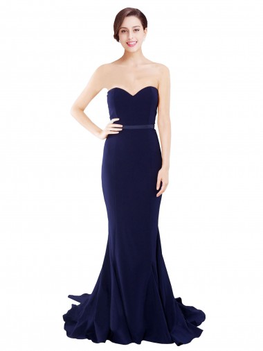 Shop Strapless Sweetheart Neckline Crepe Bridesmaid Dress / Prom Dress with Satin Waistband Calgary