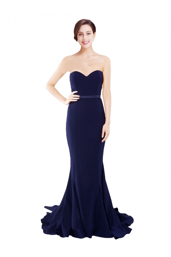 Strapless Sweetheart Neckline Crepe Bridesmaid Dress / Prom Dress with Satin Waistband