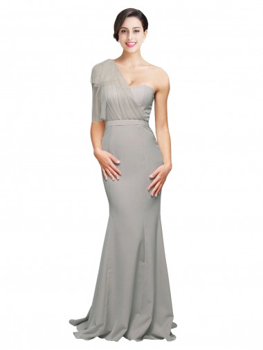 Shop Long Sweep Train Sweetheart Formal Crepe Bridesmaid Dress / Prom Dress with Tulle One Shoulder Calgary