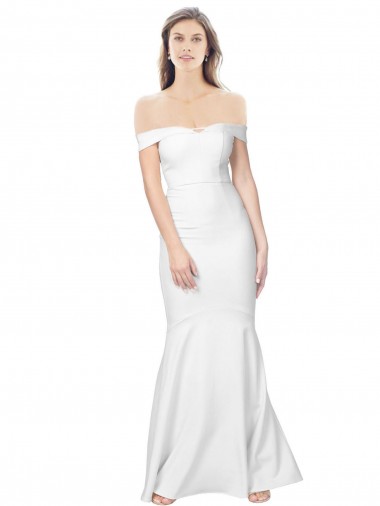 Shop Mermaid Off the Shoulder Long Formal Crepe Bridesmaid Dress / Prom Dress with Low Back Calgary