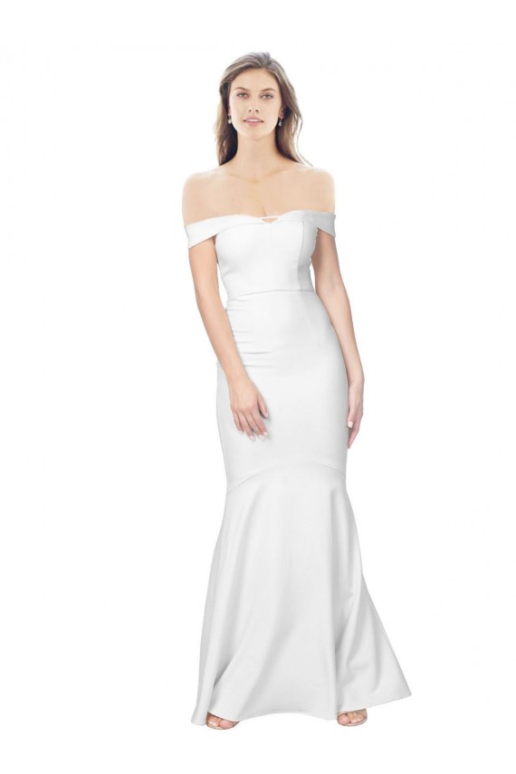 Mermaid Off the Shoulder Long Formal Crepe Bridesmaid Dress / Prom Dress with Low Back