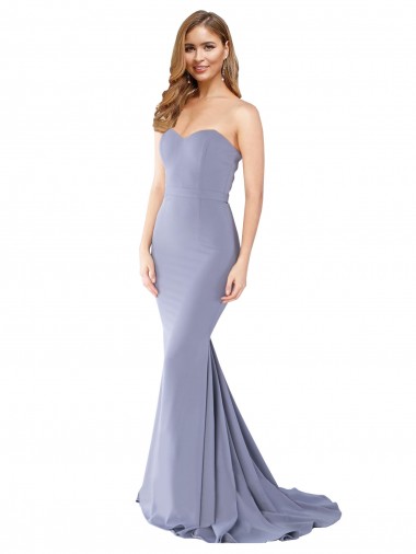 Shop Long Strapless Sweetheart Sweep Train Formal Crepe Bridesmaid Dress / Prom Dress with Low Back Calgary