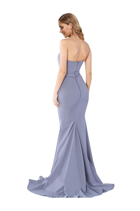 Long Strapless Sweetheart Sweep Train Formal Crepe Bridesmaid Dress / Prom Dress with Low Back